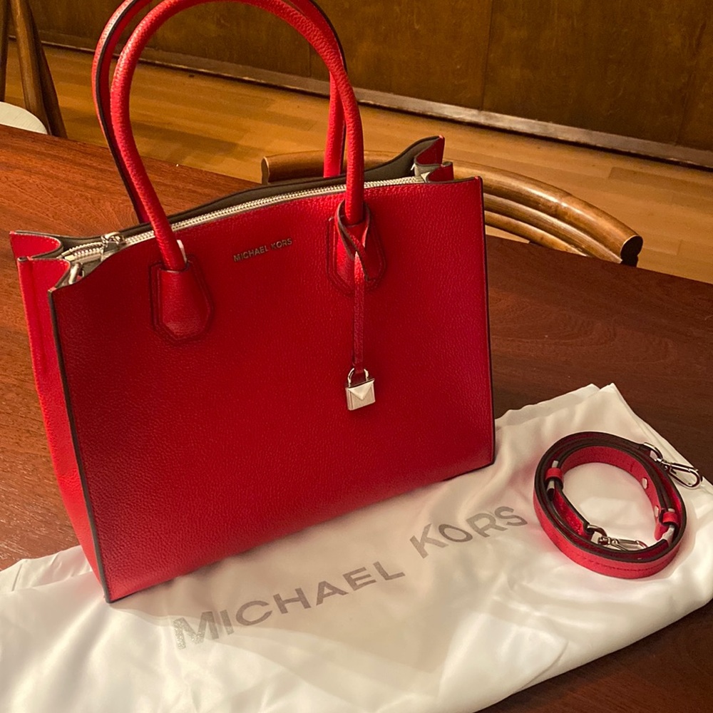 Michael Kors red handbag Mercer Kors Studio